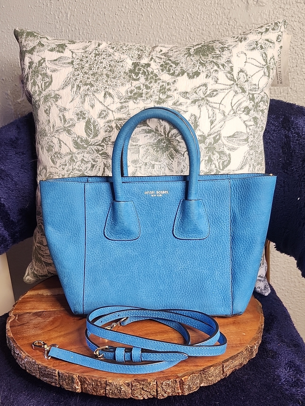 Henri Bendel Rare Blue Nubuck Leather Tote Bag w/Removable Strap
